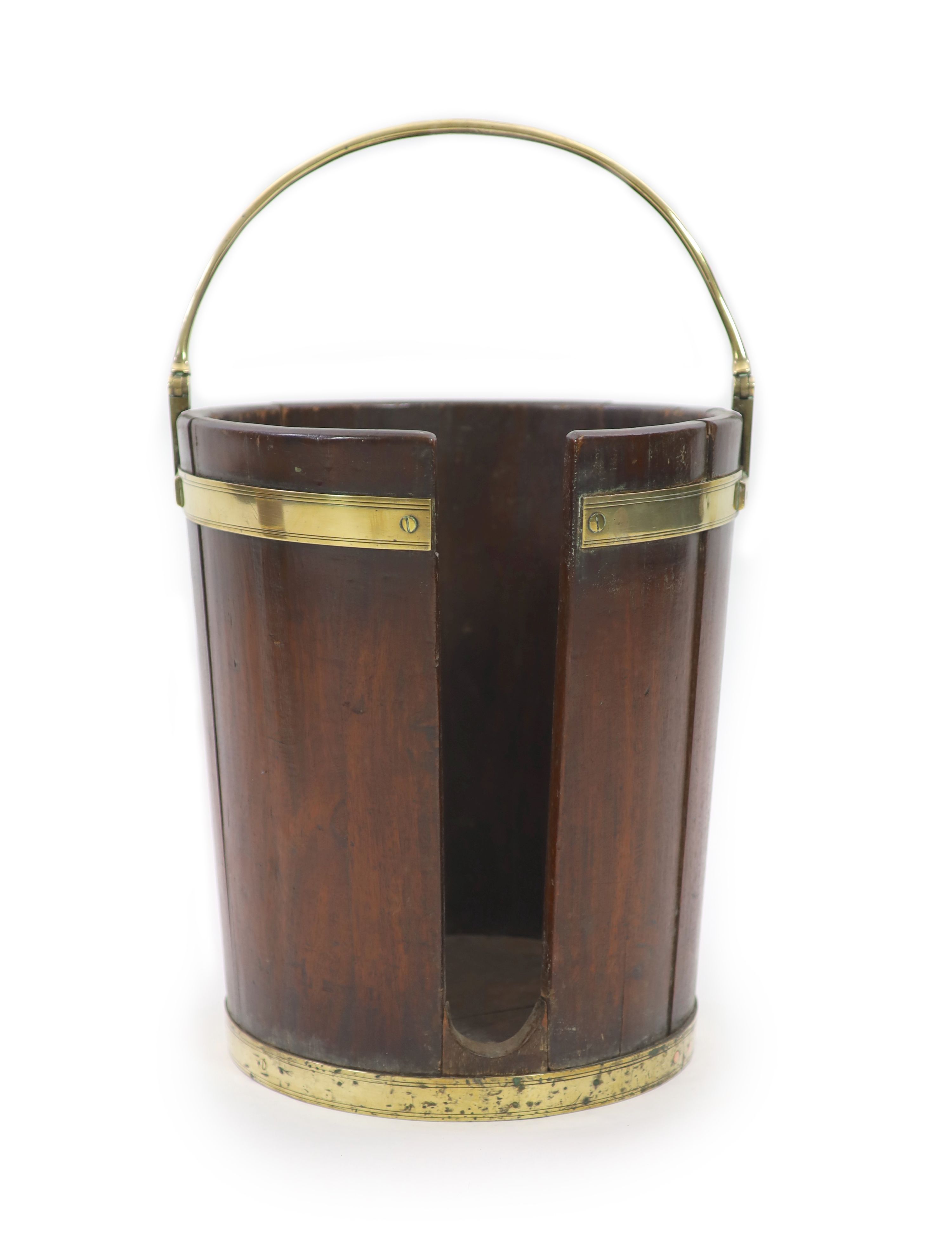 A George III brass bound mahogany plate bucket, W.39cm H.46cm
